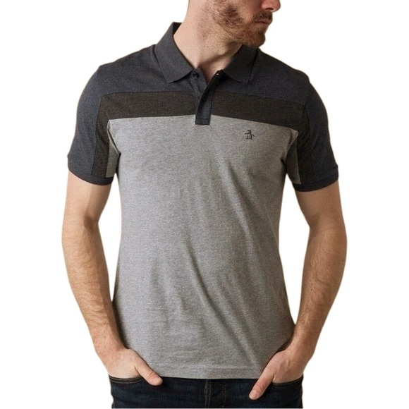 Original Penguin Other - Original Penguin Men's Clean Lines Navy and Heather Gray Polo Shirt Size 4XL